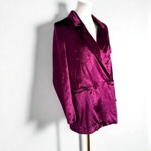 Vintage Italian Velvet Blazer — Deep Wine Magenta | Made in Italy L